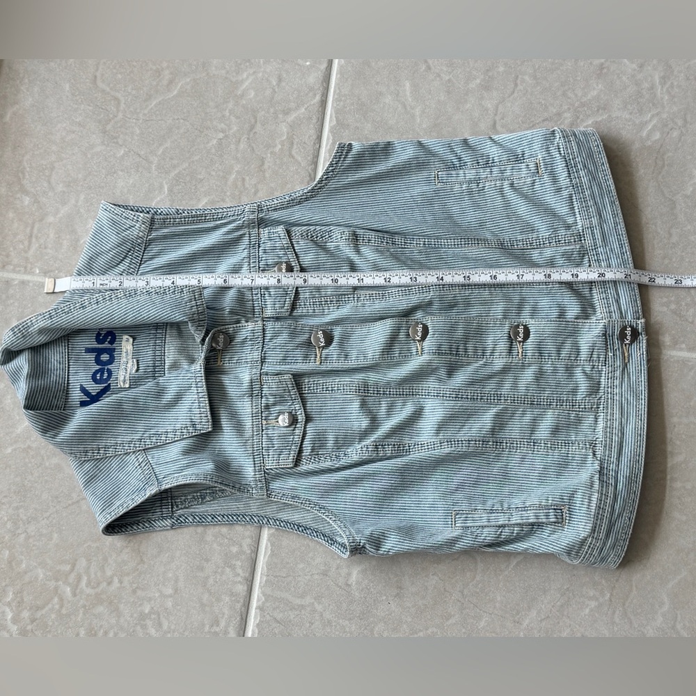 **NEW** - KEDS Light Blue Striped Denim Vest (Medium) - Picture 6 of 7